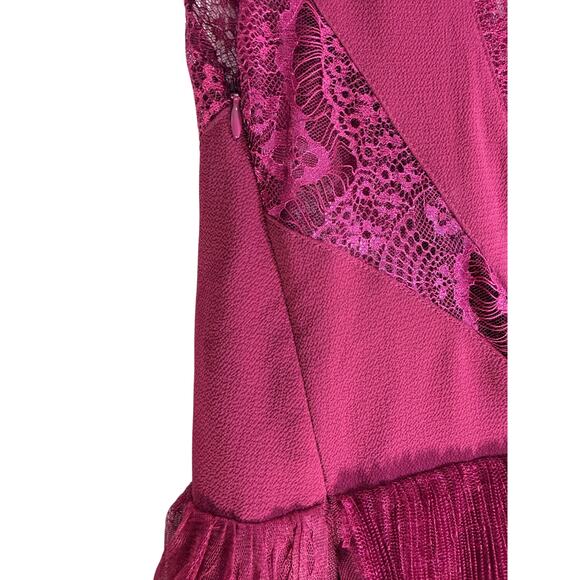 Free People Burgundy Lace Mini Dress Women’s Size 0 Sleeveless Boho - Picture 4 of 8